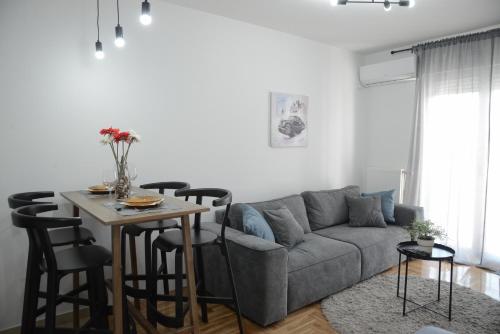 Moderno uređen Apartment DobraYa Grey u Novom Sadu sa prostranom terasom.